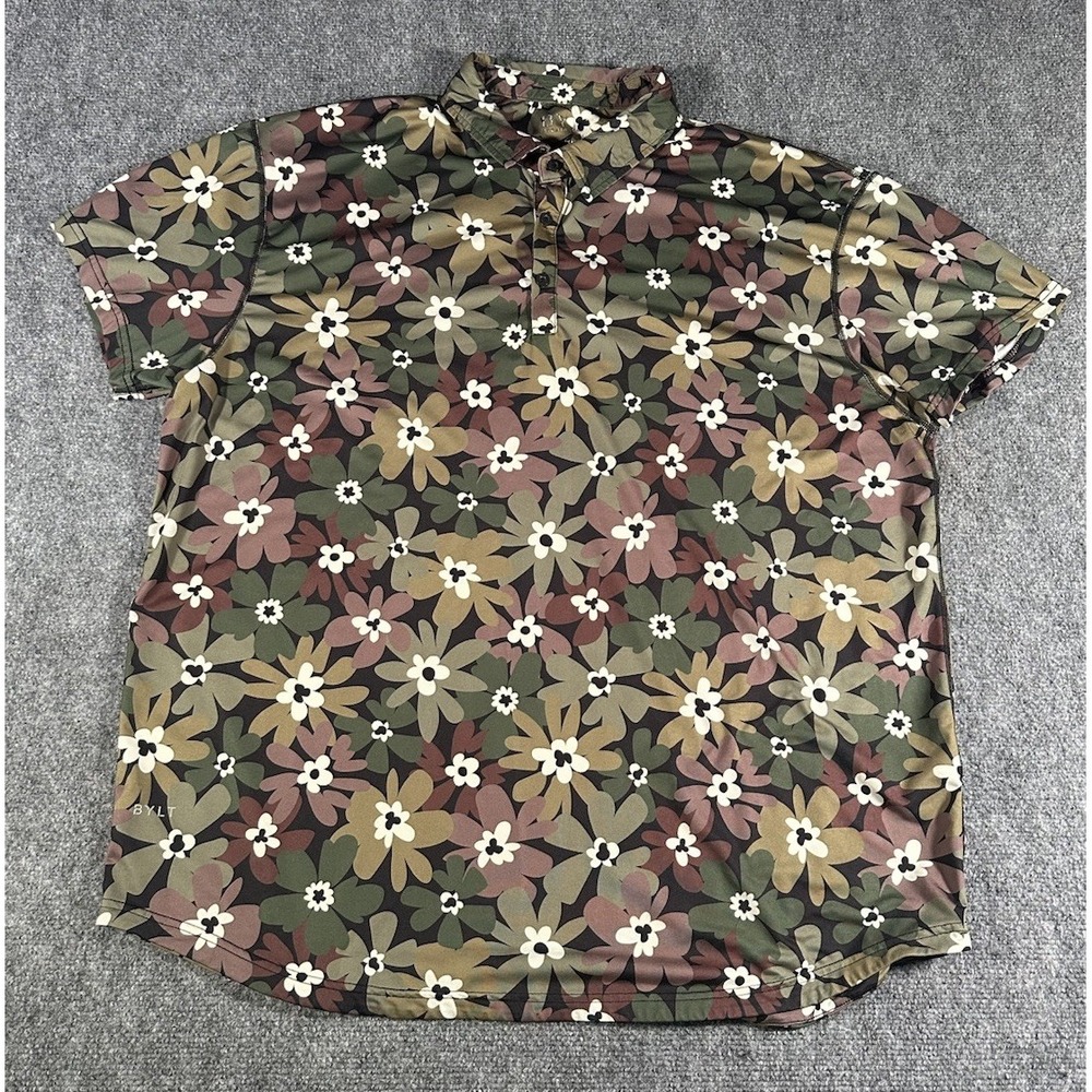 BYLT Polo Shirt Mens XXL Short Sleeve Performance Golf Earth Tones Floral